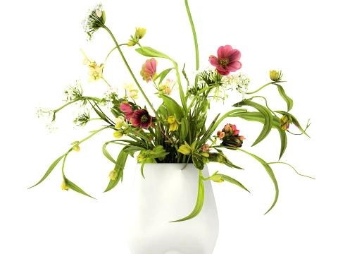Bouquet green white flowers vase decor set 101 Copenhagen 3D Model