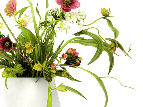 Bouquet green white flowers vase decor set 101 Copenhagen 3D Model