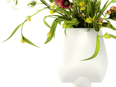Bouquet green white flowers vase decor set 101 Copenhagen 3D Model