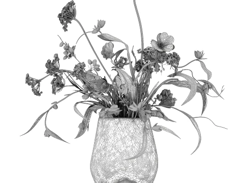Bouquet green white flowers vase decor set 101 Copenhagen 3D Model