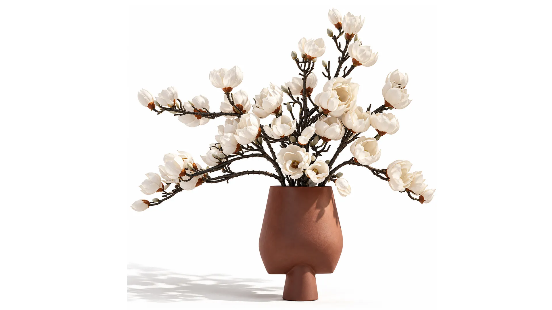 Bouquet Branches Leaves White Magnolia Blossoms vase decor 3D Model .c4d .max .obj .3ds .fbx .stl .blend