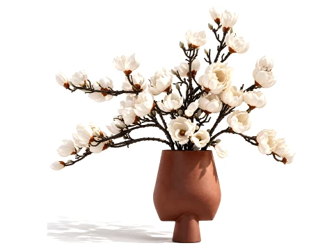 Bouquet Branches Leaves White Magnolia Blossoms vase decor 3D Modell
