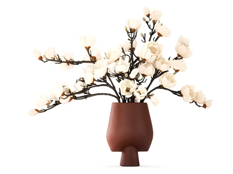 Bouquet Branches Leaves White Magnolia Blossoms vase decor 3D Model