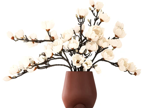 Bouquet Branches Leaves White Magnolia Blossoms vase decor 3D Model