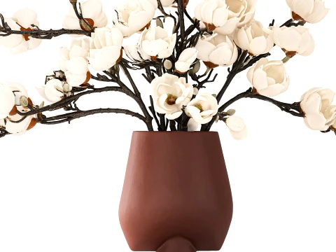 Bouquet Branches Leaves White Magnolia Blossoms vase decor 3D Model