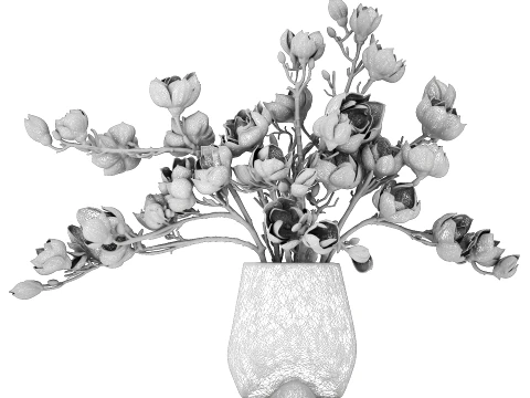 Bouquet Branches Leaves White Magnolia Blossoms vase decor 3D Model