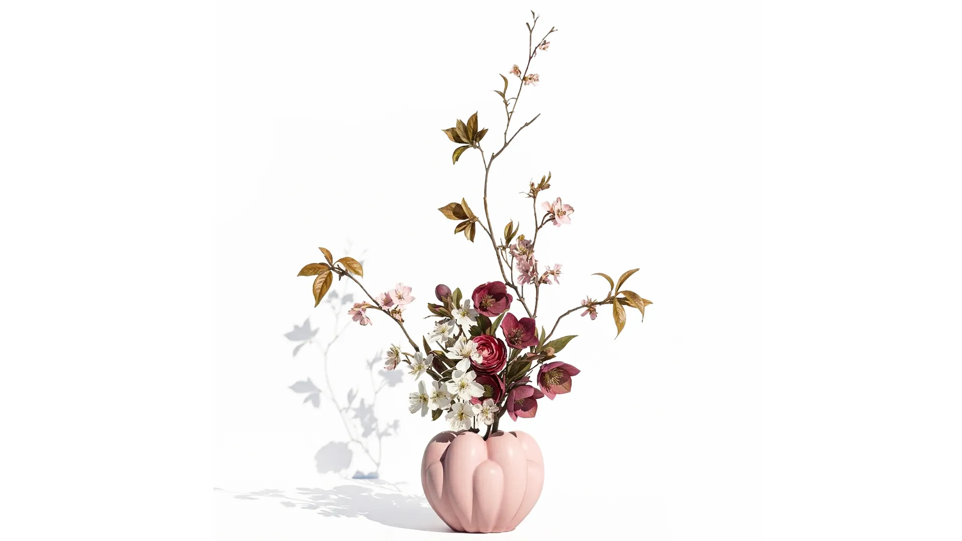 Bouquet red White Flowers Vase Cherry Sakura vase decor new 3D Model .c4d .max .obj .3ds .fbx .stl .blend
