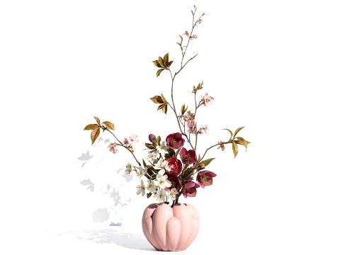 Bouquet red White Flowers Vase Cherry Sakura vase decor new 3D Modell