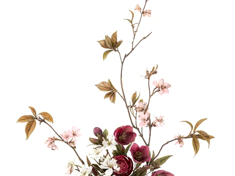 Bouquet red White Flowers Vase Cherry Sakura vase decor new 3D Model