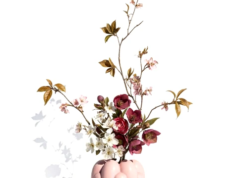 Bouquet red White Flowers Vase Cherry Sakura vase decor new 3D Model