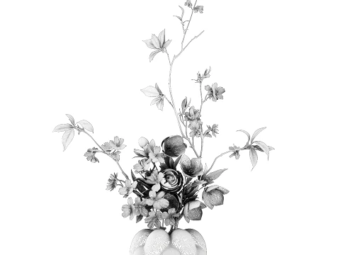 Bouquet red White Flowers Vase Cherry Sakura vase decor new 3D Model