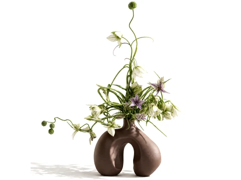 Bouquet Green White Flowers Vase Clematis Allium 3D Model