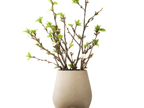 Bouquet White Flowers Vase Cherry Sakura Vase 3D Model