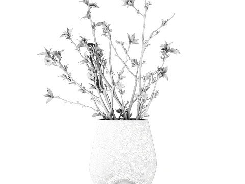 Bouquet White Flowers Vase Cherry Sakura Vase 3D Model