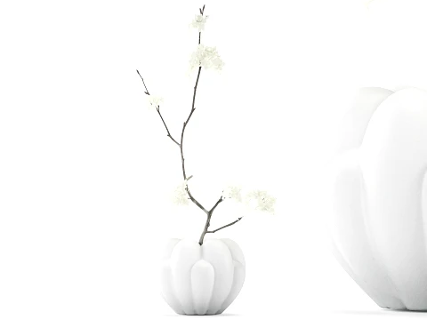 Bouquet branches White Flowers Vase Cherry Sakura 3D Model