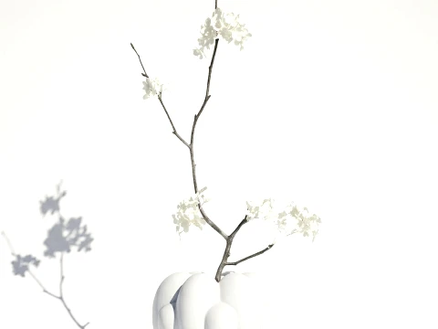 Bouquet branches White Flowers Vase Cherry Sakura 3D Model