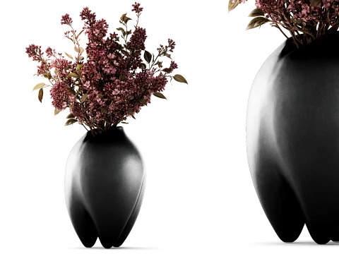 Bouquet Flowers Lilac Branches black vase decor 3D Model