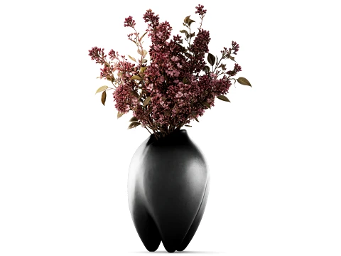 Bouquet Flowers Lilac Branches black vase decor 3D Model