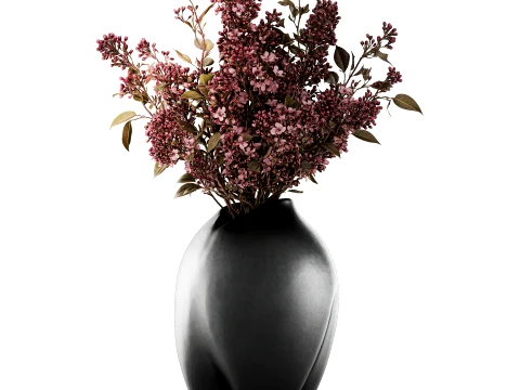Bouquet Flowers Lilac Branches black vase decor 3D Model