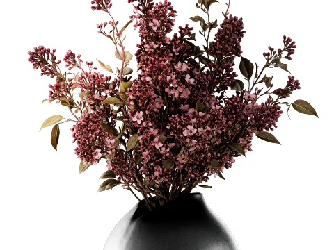 Bouquet Flowers Lilac Branches black vase decor 3D Model