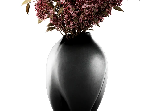 Bouquet Flowers Lilac Branches black vase decor 3D Model