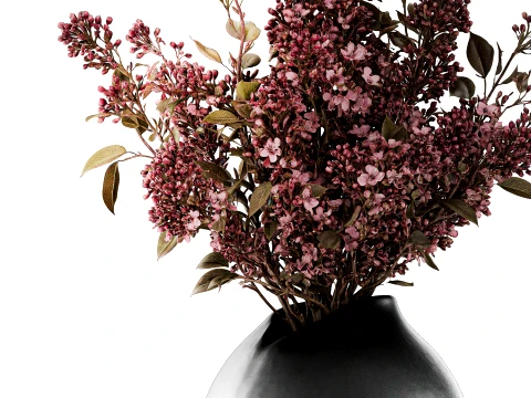Bouquet Flowers Lilac Branches black vase decor 3D Model