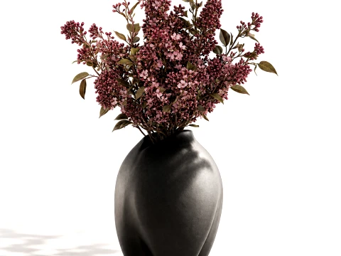 Bouquet Flowers Lilac Branches black vase decor 3D Model