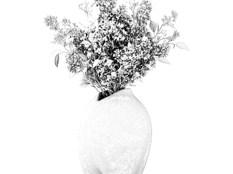 Bouquet Flowers Lilac Branches black vase decor 3D Model
