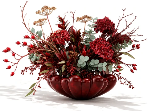 Bouquet red Flowers Branches Hydrangea Vase decor 101 Copenhagen 3D Model