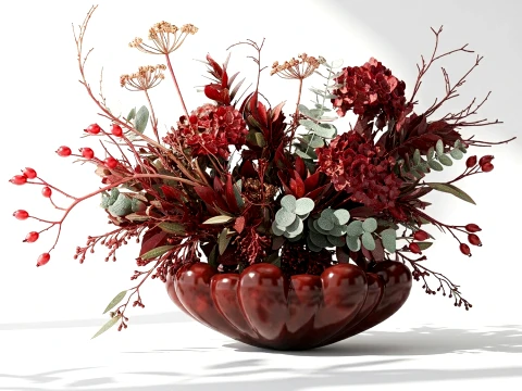 Bouquet red Flowers Branches Hydrangea Vase decor 101 Copenhagen 3D Model