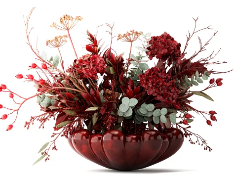 Bouquet red Flowers Branches Hydrangea Vase decor 101 Copenhagen 3D Model
