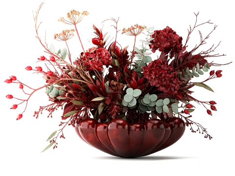 Bouquet red Flowers Branches Hydrangea Vase decor 101 Copenhagen 3D Model