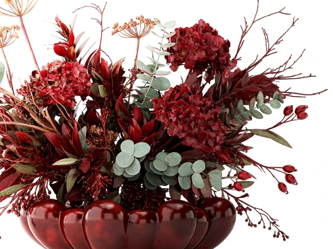Bouquet red Flowers Branches Hydrangea Vase decor 101 Copenhagen 3D Model