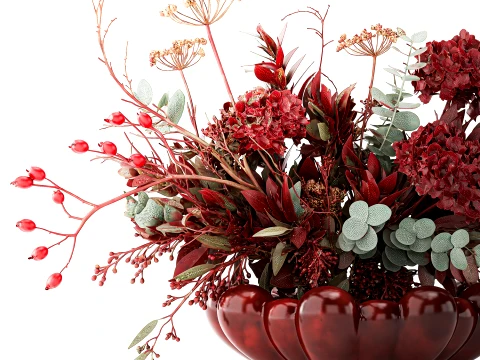 Bouquet red Flowers Branches Hydrangea Vase decor 101 Copenhagen 3D Model