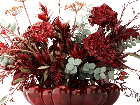 Bouquet red Flowers Branches Hydrangea Vase decor 101 Copenhagen 3D Model