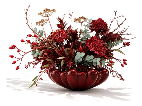 Bouquet red Flowers Branches Hydrangea Vase decor 101 Copenhagen 3D Model