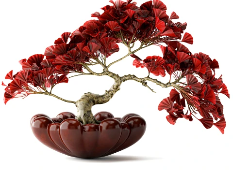 Bouquet bonsai tree topiary red Ginkgo biloba vase 101 Copenhagen 3D Model