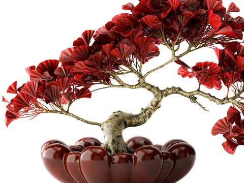 Bouquet bonsai tree topiary red Ginkgo biloba vase 101 Copenhagen 3D Model