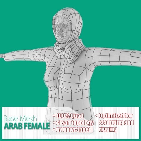 arab female base mesh 3Dモデル .c4d .max .obj .3ds .fbx .stl .blend 