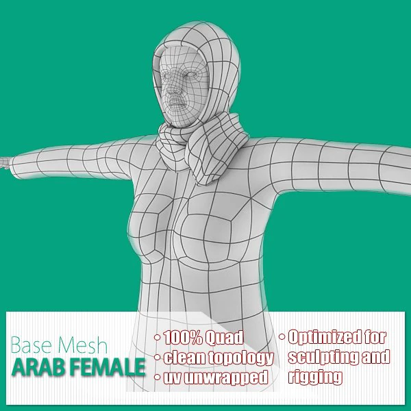 arab female base mesh 3D Model .c4d .max .obj .3ds .fbx .stl .blend