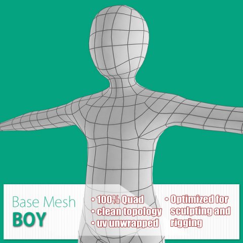 boy base mesh Model 3D .c4d .max .obj .3ds .fbx .stl .blend 