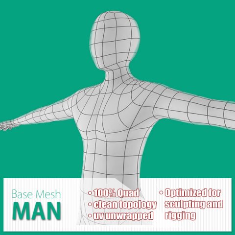 man base mesh 3D Model .c4d .max .obj .3ds .fbx .stl .blend 