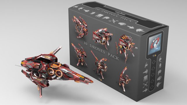 10 drone pack red manga Model 3D .c4d .max .obj .3ds .fbx .stl .blend 