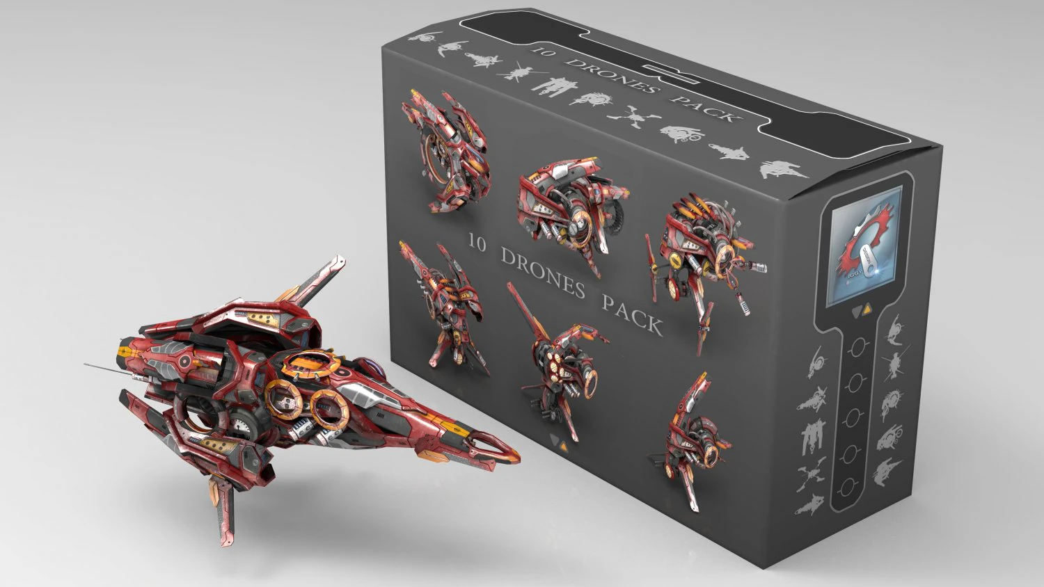 10 drone pack red manga 3D Model .c4d .max .obj .3ds .fbx .stl .blend 
