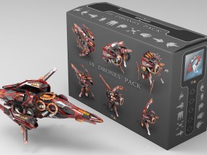 10 drone pack red manga 3D Model