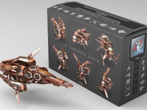 10 drones wood pack 3D Model