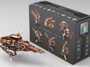Confezione in legno da 10 droni Modello 3D