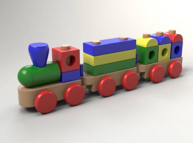 wood train toy 3D Model .c4d .max .obj .3ds .fbx .stl .blend 