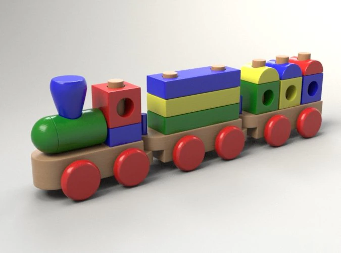 wood train toy 3D Model .c4d .max .obj .3ds .fbx .stl .blend 