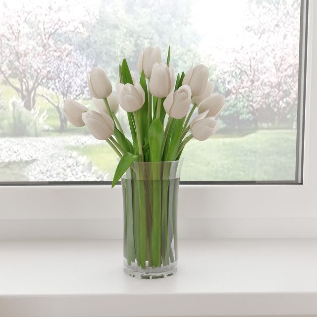 white tulips 3D 모델 .c4d .max .obj .3ds .fbx .stl .blend 
